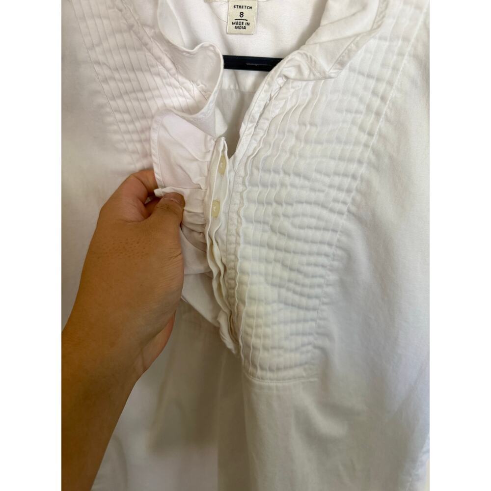Y2K Office Siren Ruffle Preppy Sleeveless Blouse White Banana Republic Summer- 8 - Picture 4 of 8